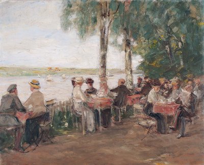 Tuinrestaurant aan het water door Max Liebermann